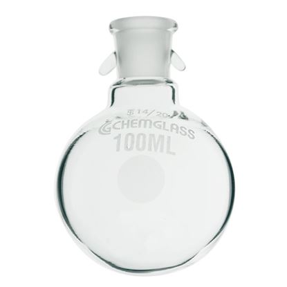 FLASKS, HEAVY WALL, ROUND BOTTOM, SINGLE NECK WITH HOOKS