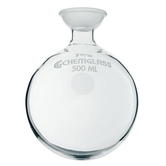 FLASKS, HEAVY WALL, ROUND BOTTOM, SINGLE NECK, SPHERICAL JOINTS