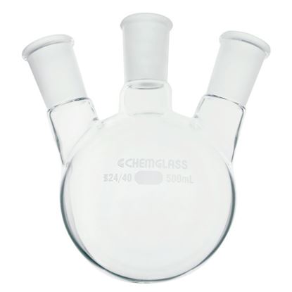 FLASKS, HEAVY WALL, ROUND BOTTOM, 3-NECKS