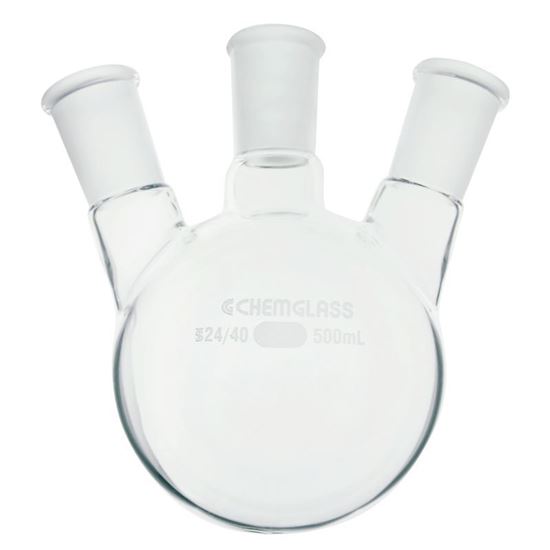 FLASKS, HEAVY WALL, ROUND BOTTOM, 3-NECKS