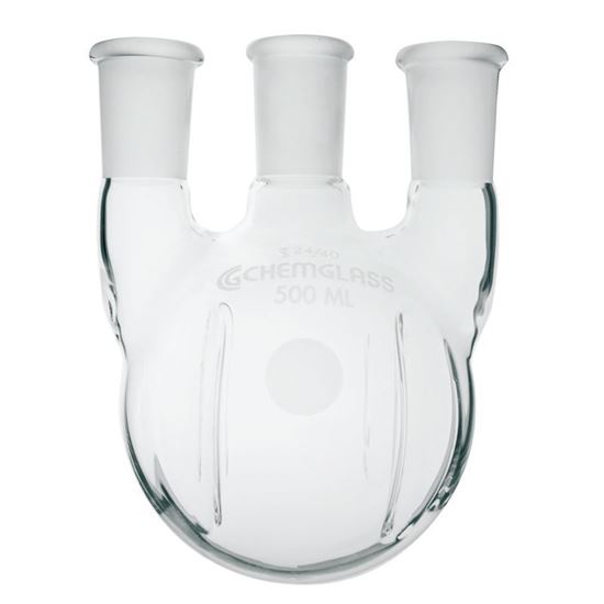 FLASKS, HEAVY WALL, ROUND BOTTOM, 3-NECKS, MORTON TYPE