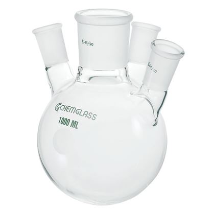 FLASKS, HEAVY WALL, ROUND BOTTOM, 4-NECKS