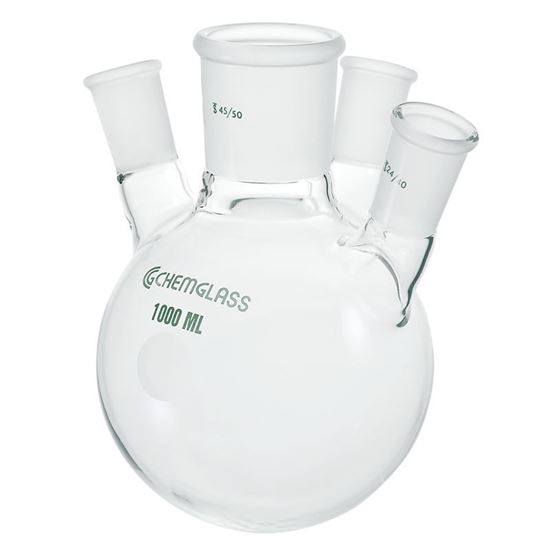 FLASKS, HEAVY WALL, ROUND BOTTOM, 4-NECKS