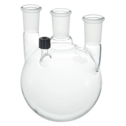 FLASKS, HEAVY WALL, ROUND BOTTOM, 4-NECKS, WITH THREADED SIDE ARM