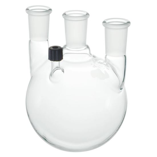 FLASKS, HEAVY WALL, ROUND BOTTOM, 4-NECKS, WITH THREADED SIDE ARM