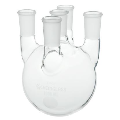 FLASKS, HEAVY WALL, ROUND BOTTOM, 5-NECKS