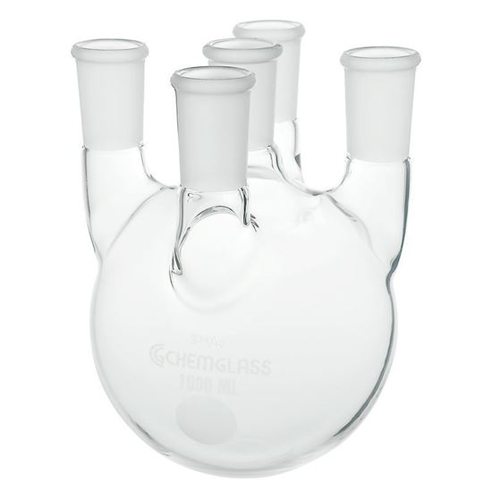 FLASKS, HEAVY WALL, ROUND BOTTOM, 5-NECKS