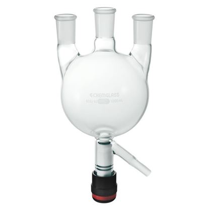 FLASKS, 3-NECKS, ROUND BOTTOM, WITH DRAIN VALVES