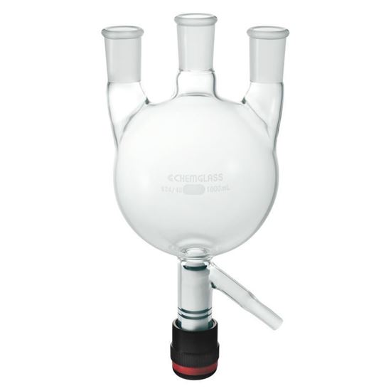 FLASKS, 3-NECKS, ROUND BOTTOM, WITH DRAIN VALVES