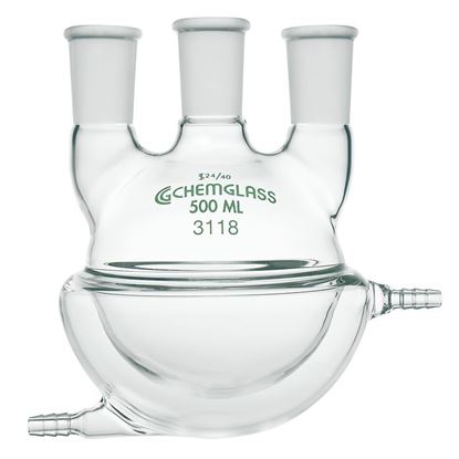 FLASKS, HEAVY WALL, ROUND BOTTOM, 3-NECKS, HALF JACKETED