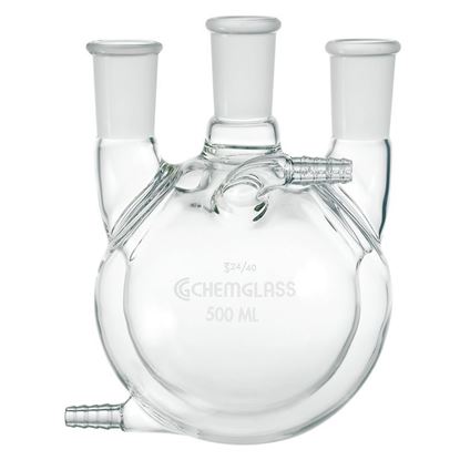 FLASKS, HEAVY WALL, ROUND BOTTOM, 3-NECKS, JACKETED