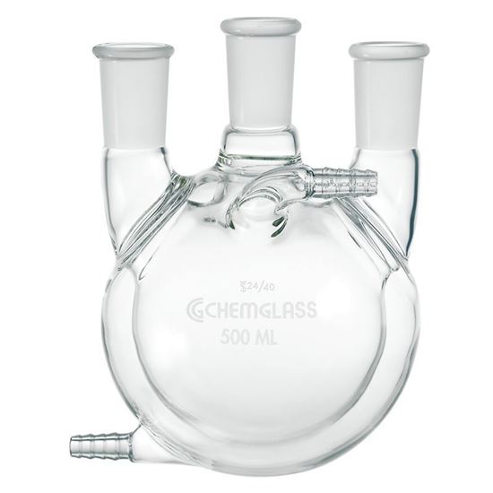 FLASKS, HEAVY WALL, ROUND BOTTOM, 3-NECKS, JACKETED