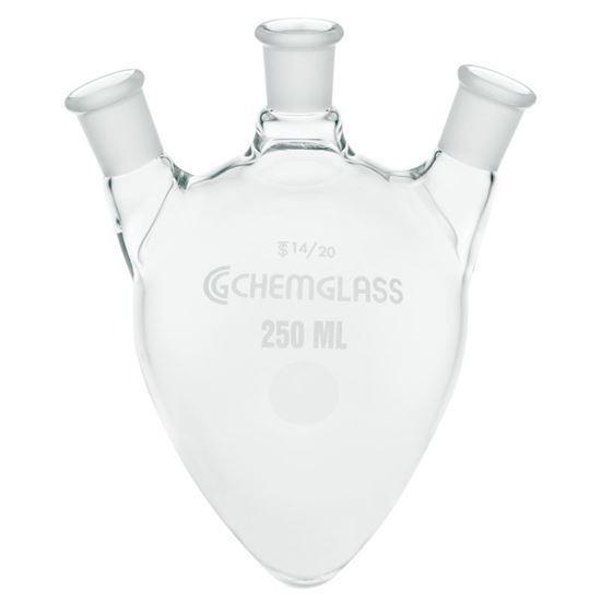 FLASKS, HEAVY WALL, PEAR-SHAPED, 3-NECKS