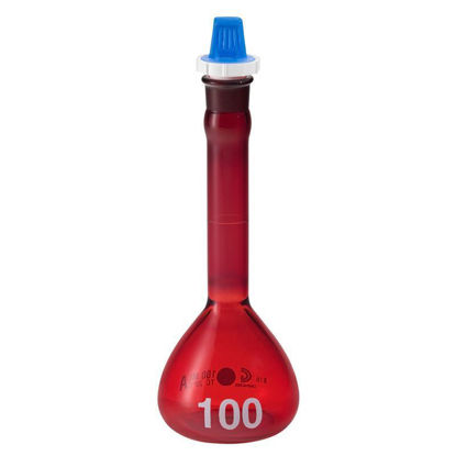 FLASKS, VOLUMETRIC, LOW ACTINIC, CLASS A, WIDE MOUTHS, HEAVY DUTY, HEAVY WALL, LARGE NUMBERS, FLAT BOTTOMS, POLYETHYLENE STOPPERS