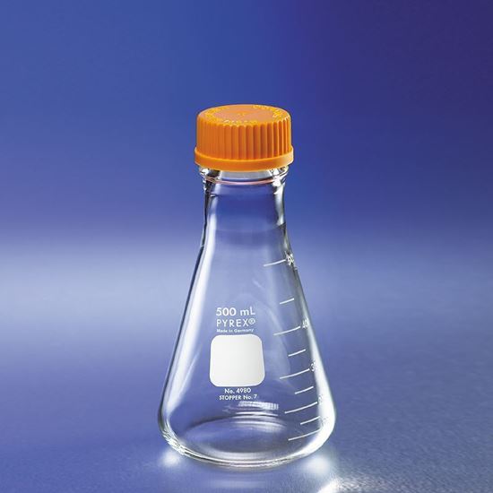 FLASKS, ERLENMEYER, WIDE MOUTH, SCREW CAPS, GRADUATED, PYREX®