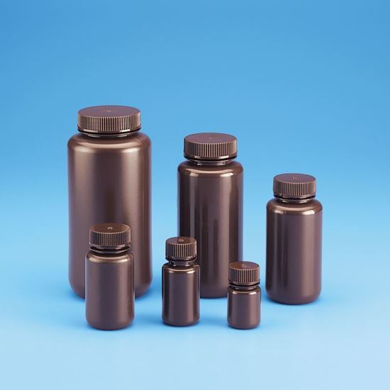 BOTTLES, AMBER, HIGH DENSITY POLYETHYLENE (HDPE), WIDE MOUTHS