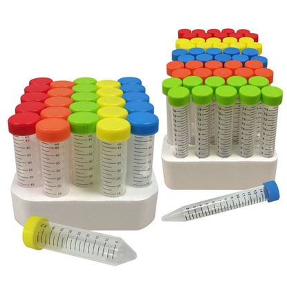 CENTRIFUGE TUBES, FOAM RACKS, RAINBOW CAPS, STERILE