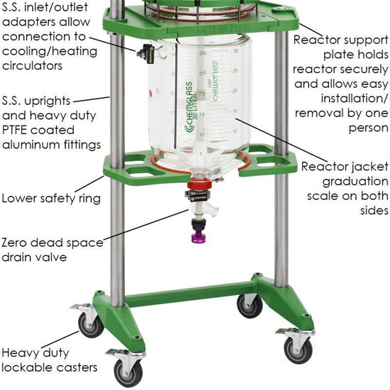 30L PROCESS REACTORS, CYLINDRICAL, JACKETED, ELECTRIC OR AIR MOTOR