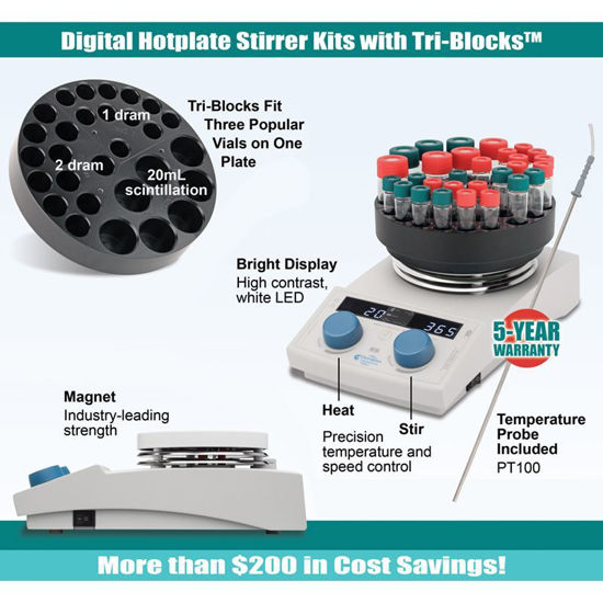DIGITAL MAGNETIC HOT PLATE WITH TIMER BUNDLES WITH TRI-BLOCK™, REACTION BLOCKS, VIALS