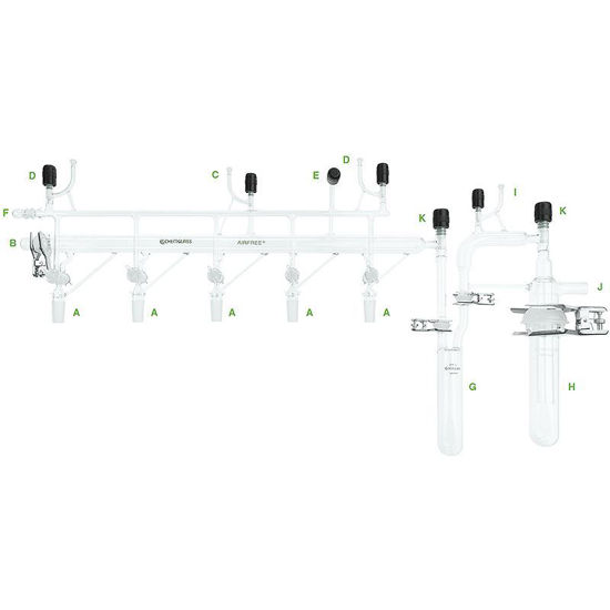 VACUUM MANIFOLDS, INERT GAS LINES, 5-PORTS, AIRFREE®, SCHLENK