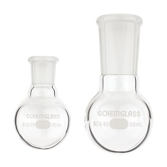 FLASKS, HEAVY WALL, ROUND BOTTOM, SINGLE NECK, 2ML TO 65ML