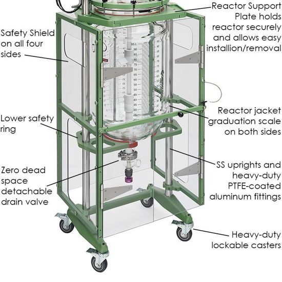 100L PROCESS REACTOR SYSTEM, SQUATTY, CYLINDRICAL, JACKETED, GLASS, 400MM FLANGE, BRUSHLESS DC ELECTRIC MOTOR