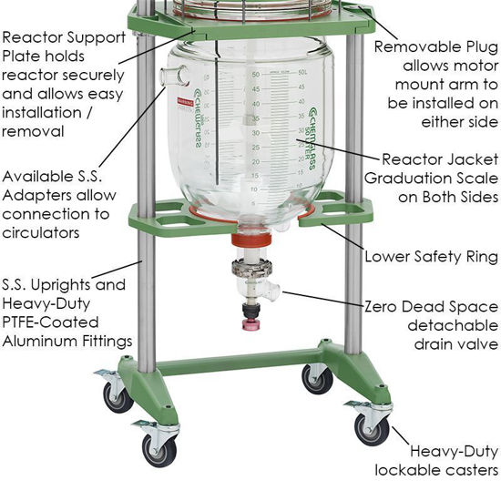 50L PROCESS REACTOR SYSTEM, SQUATTY, CYLINDRICAL, JACKETED, GLASS, 400MM FLANGE, BRUSHLESS DC ELECTRIC MOTOR