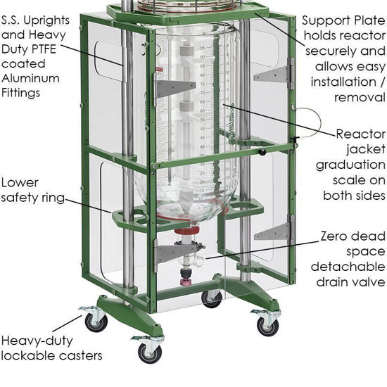 100L PROCESS REACTOR SYSTEM, TALL, CYLINDRICAL, JACKETED, GLASS, 400MM FLANGE, BRUSHLESS DC ELECTRIC MOTOR