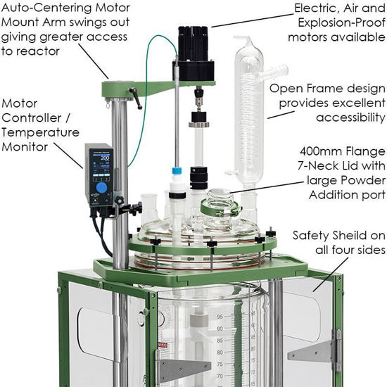 100L PROCESS REACTOR SYSTEM, TALL, CYLINDRICAL, JACKETED, GLASS, 400MM FLANGE, BRUSHLESS DC ELECTRIC MOTOR