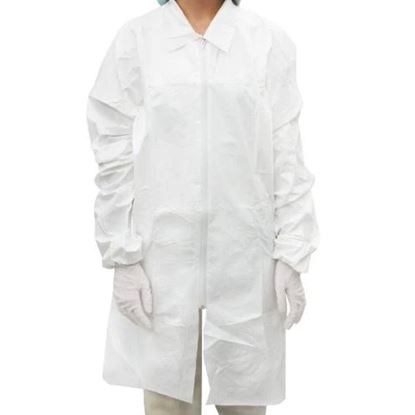 LAB COAT, WHITE, MICROPOROUS, 1 POCKET, FULL ZIPPER, ELASTIC CUFF, NANOTEK, VALUTEK