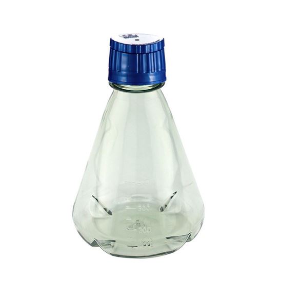 FLASKS, ERLENMEYER, BAFFLED, STERILE, POLYCARBONATE, BLUE DUO CAPS