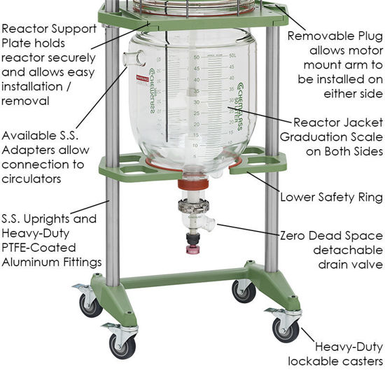 50L PROCESS REACTORS, CYLINDRICAL, SQUATTY, 400MM, JACKETED, ELECTRIC MOTOR, MECHANICAL BEARING
