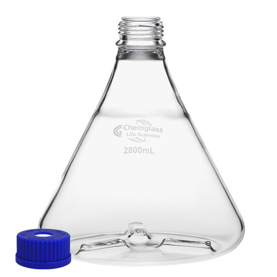 CLS-2024-32; Flask, Fernbach, 2800mL, GL-45 Thread, with 3 Bottom Baffles, Vented Cap