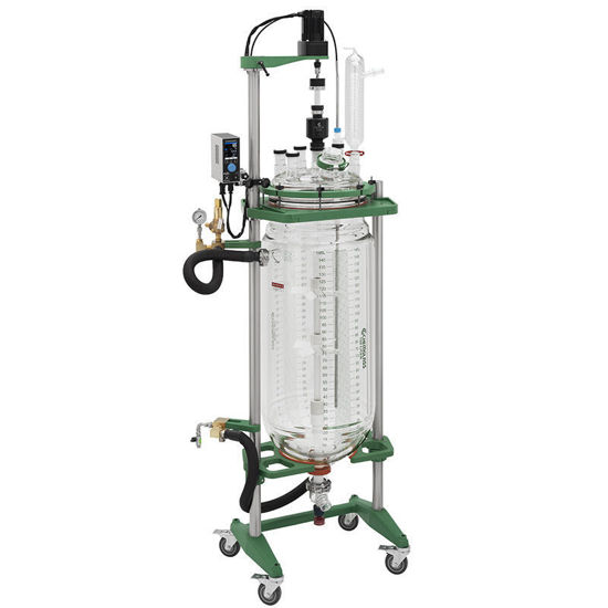 150L PROCESS REACTOR SYSTEM, CYLINDRICAL, JACKETED, GLASS, 400MM FLANGE, BRUSHLESS DC ELECTRIC MOTOR, MECHANICAL SEAL BEARING, MANIFOLD SYSTEM, WITHOUT SAFETY SHIELDS