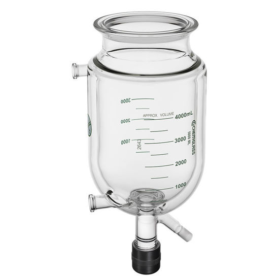 5000ML REACTION VESSEL, JACKETED, GRADUATED, 150MM FLANGE, FLAT FLANGE INLET/OUTLET, 0-25 DRAIN VALVE