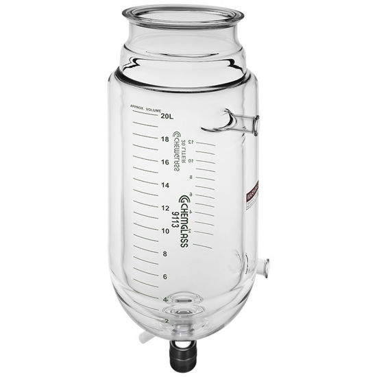 20L REACTION VESSEL, JACKETED, GRADUATED, 200MM FLANGE, 1IN BP INLET/OUTLET, 0-25 DRAIN VALVE