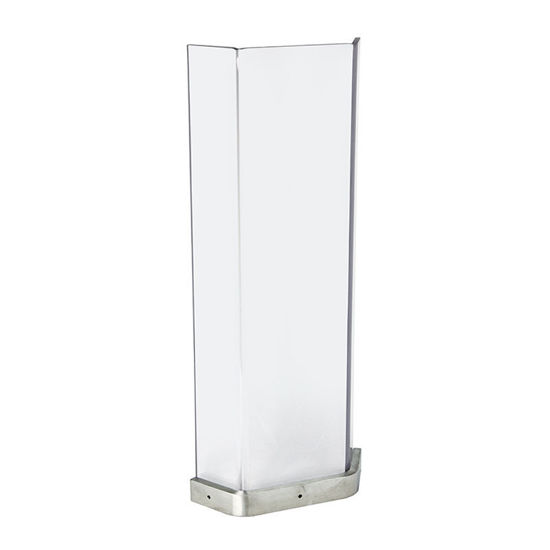 SAFETY AND SPLASH SHIELD, SELF-STANDING, POLYCARBONATE, 14 INCHES OVERALL HEIGHT X 4-INCH-LONG CENTER SECTION WITH 2-INCH-LONG SIDES AND 304 STAINLESS STEEL BASE